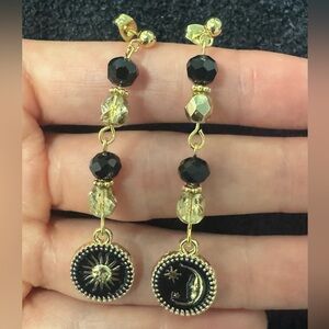 Gold and Black Celestial Earrings